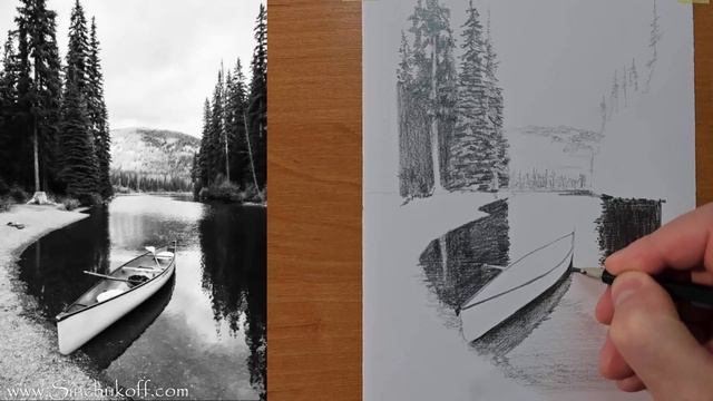 как нарисовать пейзаж как нарисовать лодку
