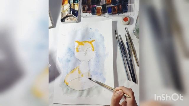 Рисунок лисы акварелью техникой "по сырому". смотреть онлайн