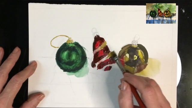 Как нарисовать новогодние шарики/игрушки акварелью.#акварель #новыйгод #подарокнапраздник #ёлка