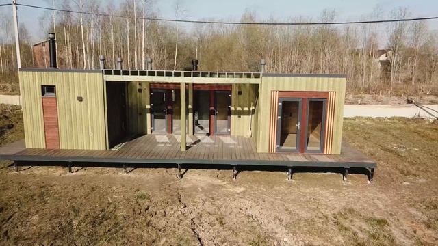 Просторный дом из 3 модулей с сауной, комнатой отдыха, кухней и спальней смотреть онлайн