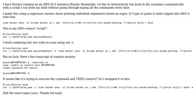 SSH automatically run bash in Docker container on connect смотреть онлайн