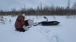Толкач на жесткой сцепке/ тест по глубокому снегу/ мотособака тонет