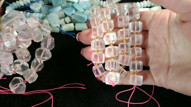 Распаковка, натуральные камни. Новый магазин, НЕ Aliexpress. Розовый кварц, аквамарин. смотреть онлайн