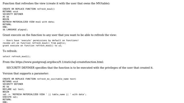 Databases: PostgreSQL 9.3.13, How do I refresh Materialised Views with different users? смотреть онлайн