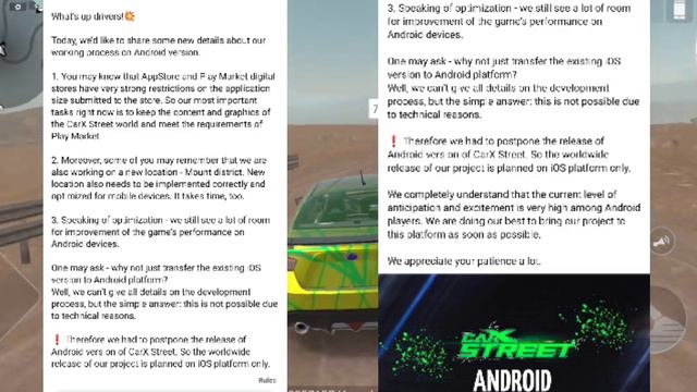 CAR X STREET ANDROID BAD NEWS😭 POSTPONED AGAIN? Carxstreet Android Update