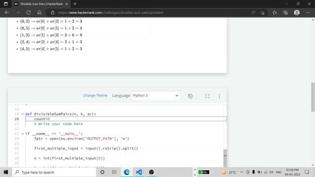 Divisible Sum Pairs | Python Hacker rank Solution смотреть онлайн