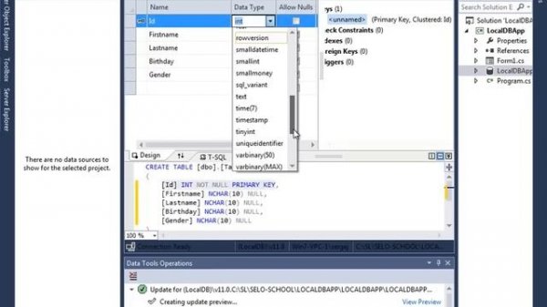 Создание локальной базы данных. Visual Studio. LocalDB. C#