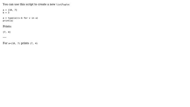 Python arithmetic subtraction of element from iterable keeping type (4 Solutions!!) смотреть онлайн
