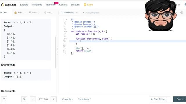 Leetcode Question 77 "Combinations" in Javascript смотреть онлайн