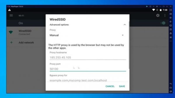 Proxy settings in Nox App Player Android emulator