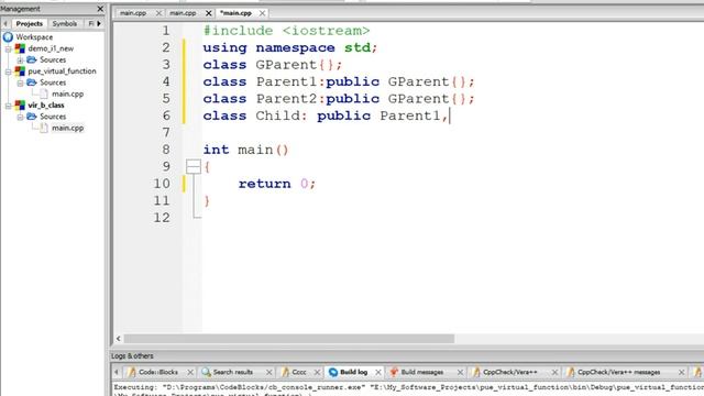 Virtual Base Class in C++ with example program. смотреть онлайн