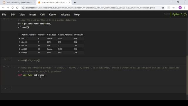 Video 6 - Spreadsheet vs Python Functions - VARIANCE Function смотреть онлайн