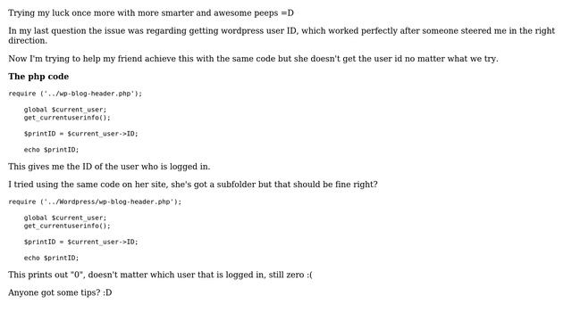 Wordpress: Print out Wordpress user ID - two sites with same code but different output смотреть онлайн