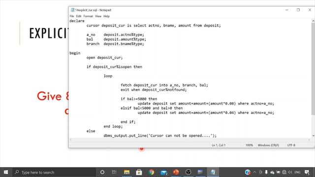 ADBMS: Unit 2: Lecture 6: Explicit Cursor. смотреть онлайн