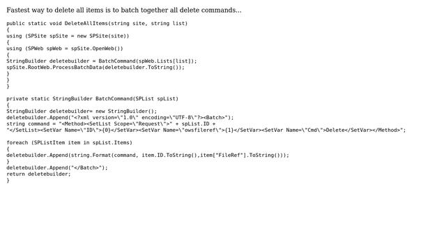 Sharepoint: Fastest way to delete all items with C# (3 Solutions!!) смотреть онлайн