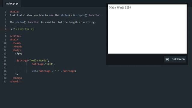 PHP | Concatenate, strpos & strlen function смотреть онлайн