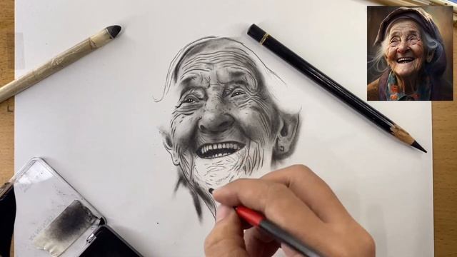 Draw a portrait of Grandmother with a Pencil смотреть онлайн