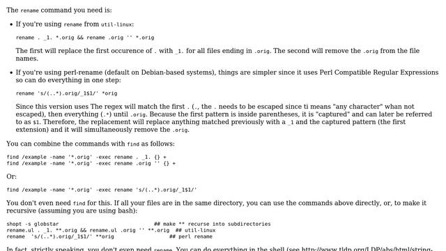 Using rename to remove '.orig' from file and add '_1' to basename (2 Solutions!!) смотреть онлайн