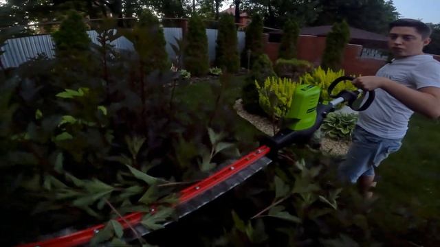 Аккумуляторный штанговый кусторез Greenworks G60PHT: обзор и стрижка изгороди из пузыреплодника смотреть онлайн