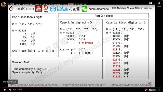 Leetcode 902. Numbers At Most N Given Digit Set (Python) смотреть онлайн
