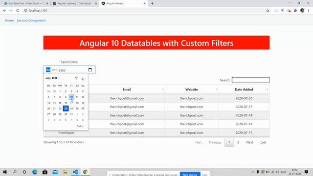 Angular Datatables with Datepicker custom filter смотреть онлайн
