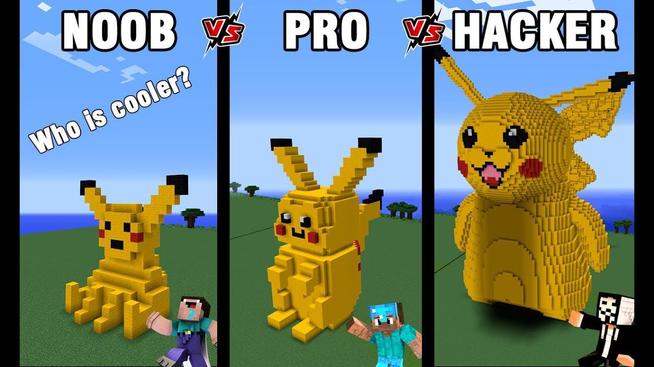 Minecraft Battle: NOOB Vs PRO Vs HACKER: BUILD PIKACHU CHALLENGE In Minecraft