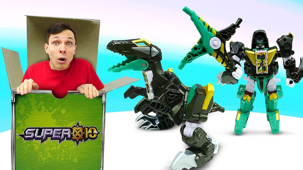 Видео игрушки для детей - Роботы Трансформеры Супер10 нашли супер камень! Распаковка робота Ректора! смотреть онлайн
