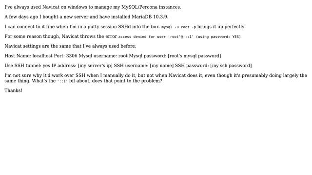 Why can't I connect to MariaDB with Navicat through SSH tunnel? смотреть онлайн