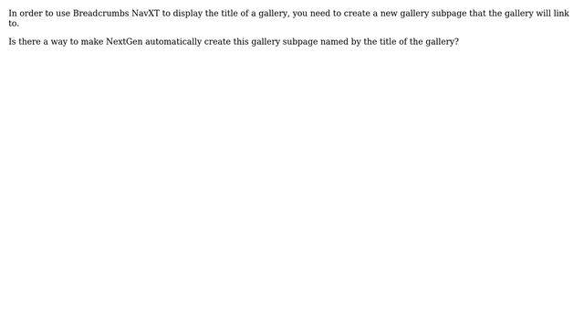 Wordpress: NextGen Gallery - automatically create gallery sub page? смотреть онлайн