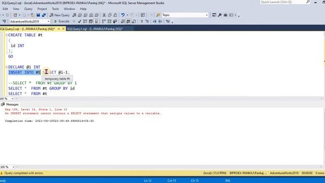 4 Error 199 An INSERT statement cannot contain a SELECT statement that assigns values to a variable смотреть онлайн