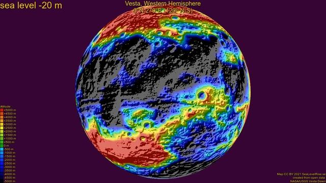 Vesta, Western Hemisphere, fictional sea level change 20000 - -20000 m смотреть онлайн
