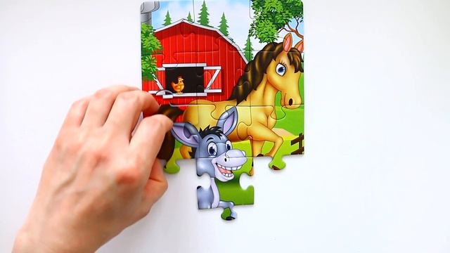Животные на ферме Лошадь Ослик и Собака - собираем пазлы для малышей с животными | Danik and Lesha смотреть онлайн