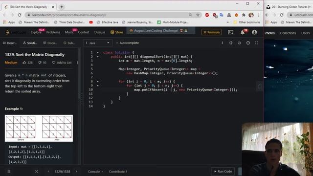 LeetCode 1329. Sort the Matrix Diagonally Solution Explained - Java смотреть онлайн