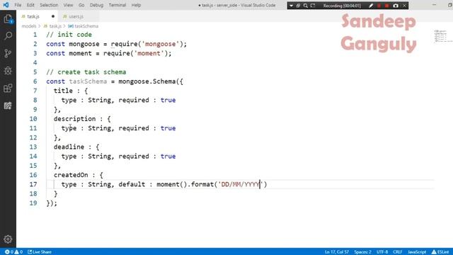 MEAN Stack Project TaskMan REST API - 15 - Create Task Schema Using Mongoose - Hindi смотреть онлайн