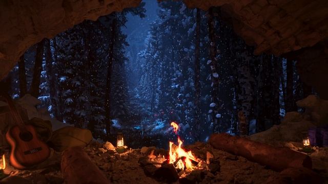 Relax In A Cozy Winter Cave With A Crackling Fire | Fall Asleep Fast | Winter Ambience | 4K | 8Hrs смотреть онлайн