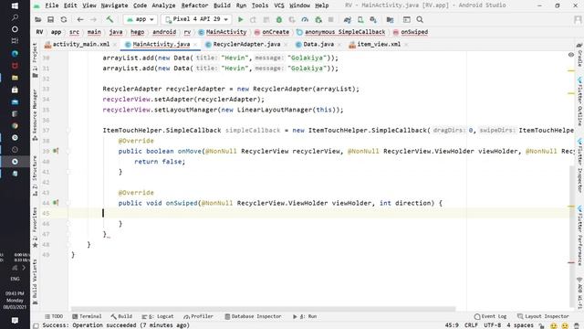 Swipe to delete item from recycler view in Android Studio. смотреть онлайн