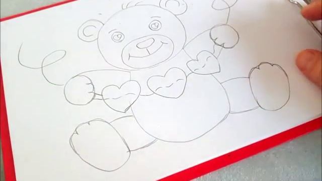 Рисуем Мишку Тедди с сердечками. Уроки рисования для детей и начинающих смотреть онлайн