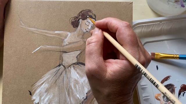 Sketch of ballerina. Acrylic painting on paper. Lesson#33 смотреть онлайн