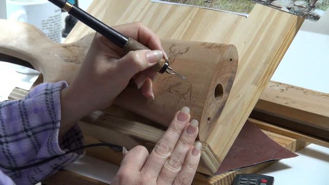 Wood Burning Art - Deer on rifle stock - pyrography time lapse смотреть онлайн