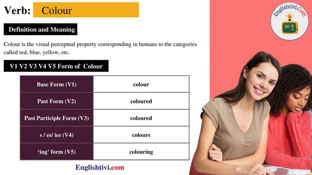 colour V1 V2 V3 V4 V5 Base Form, Past Simple, Past Participle Form of colour | Englishtivi.com смотреть онлайн