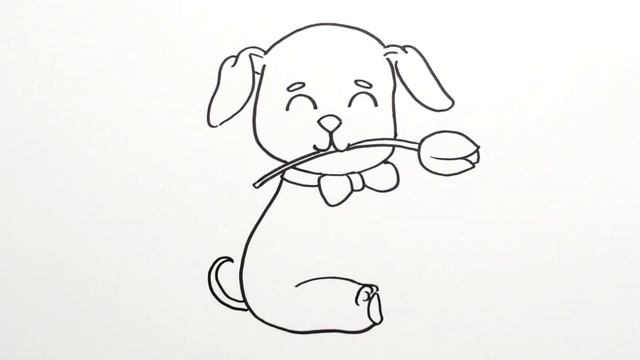 Рисунок на 8 Марта для срисовки | Как нарисовать щенка с тюльпаном смотреть онлайн