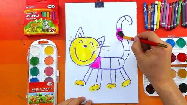 Как нарисовать КОШКУ с РыбаКит - рисунки для детей - раскраска смотреть онлайн