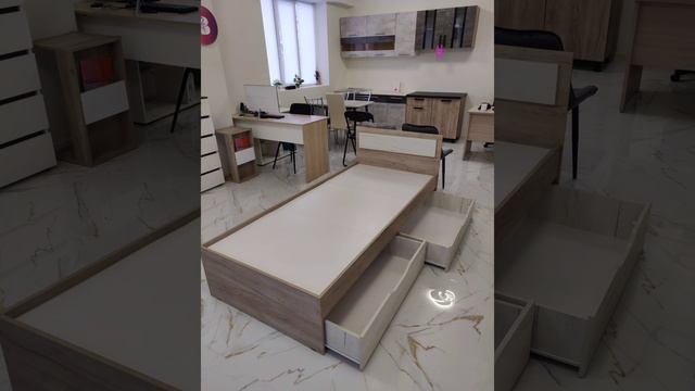 💜 Кровать ГАРМОНИЯ КР-608 с ящиками Дуб крафт серый / Дуб крафт белый смотреть онлайн