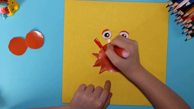 Поделка из цветной бумаги Краб своими руками, поделка для детей смотреть онлайн