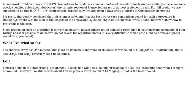 Asymptotic lower bound on the number of comparisons needed to find the intersection of unsorted... смотреть онлайн
