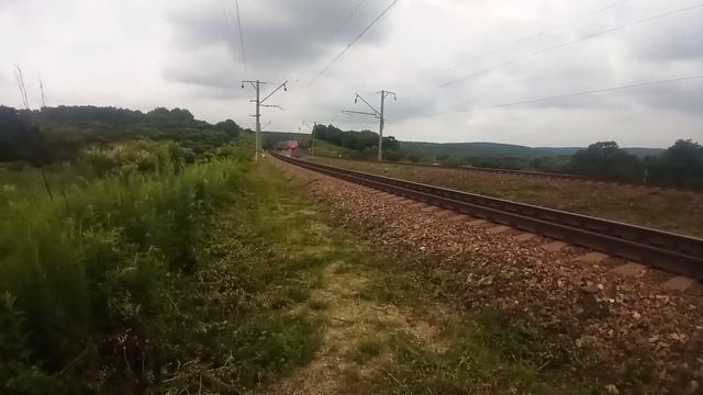 Электропоезд ЭД9МК-0100 "Ерофей Хабаров" сообщением Ружино-Владивосток летним утром на Транссибе. смотреть онлайн