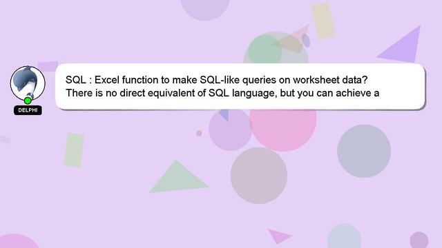 SQL : Excel function to make SQL-like queries on worksheet data? смотреть онлайн