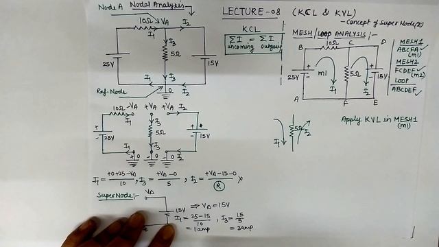 Lecture No. 08 BEE :- KCL (Use Concept of Super Node ) & KVL смотреть онлайн