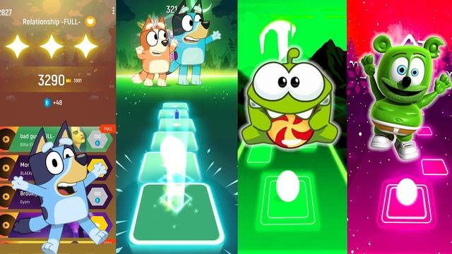 ? Blue vs Bingo vs Om Nom vs Gummy Bear ?Tiles Hop? смотреть онлайн
