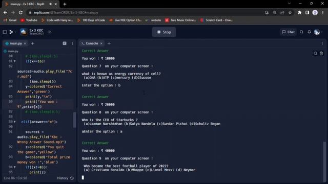 Python Project | Virtual KBC | Python programming | Project making in replit | смотреть онлайн